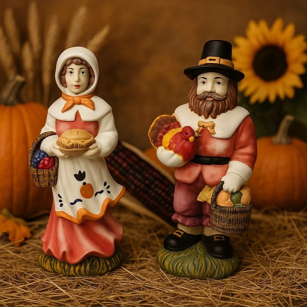 Thanksgiving Pilgrim Figurine Set Couple Harvest‎ Fall Farmhouse Holiday Decor